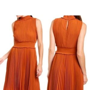 EUC Shirred High Neck Pleated Sleeveless Midi Dress size 6